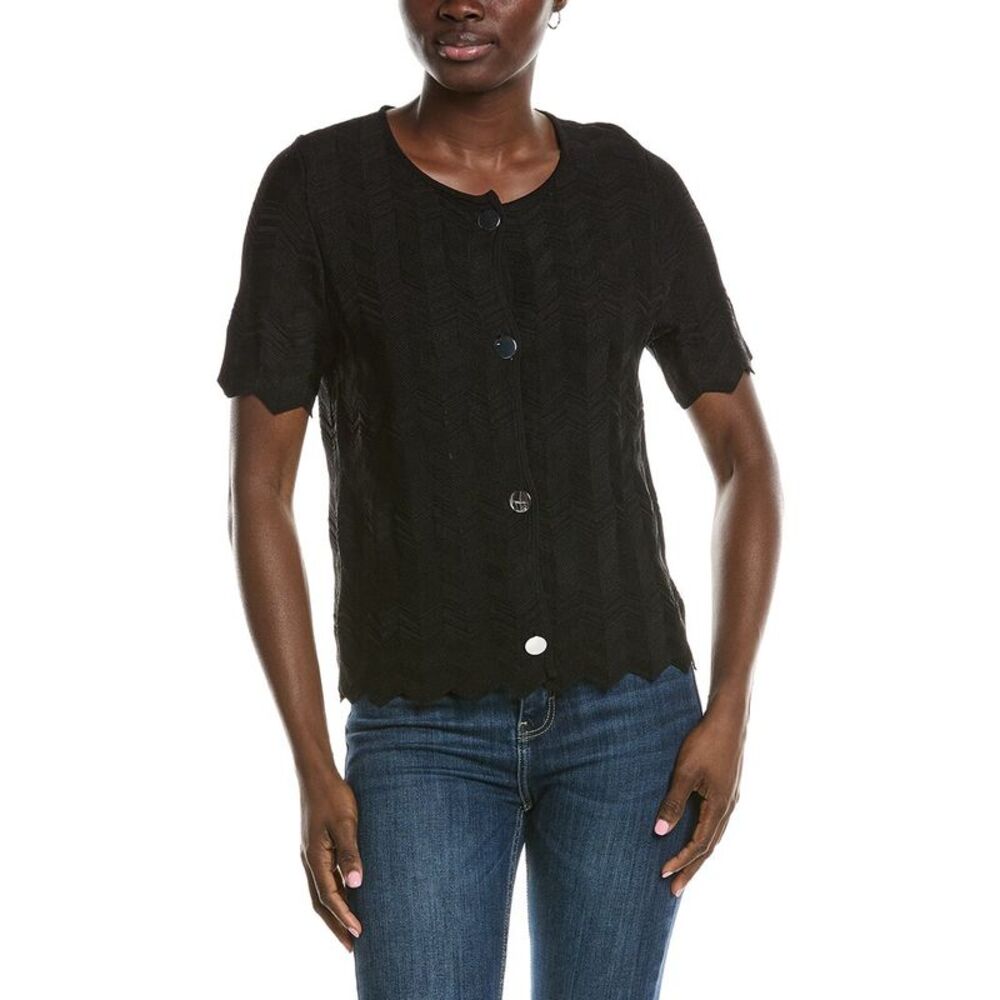 Anne Klein Womens  Zig Zag Short Sleeve Cardigan, Black